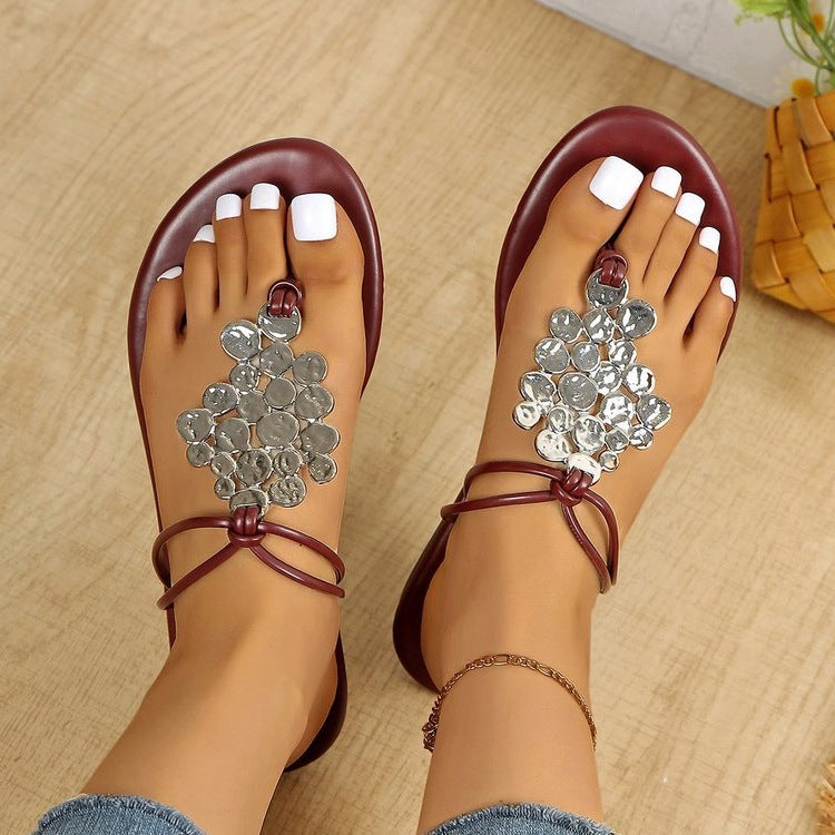 Damen Glitzernde Zehentrenner-Sandalen mit dekorativem Strass-Ausschnitt R&B