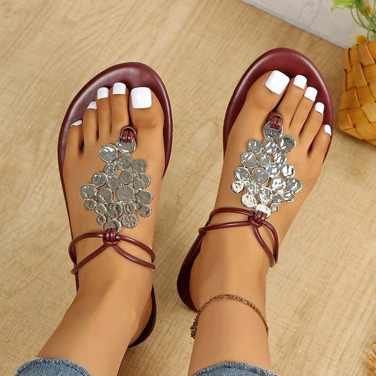 Damen Glitzernde Zehentrenner-Sandalen mit dekorativem Strass-Ausschnitt R&B
