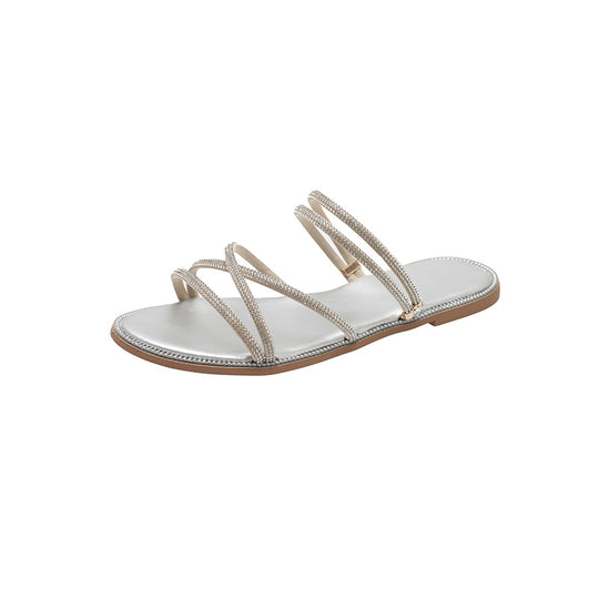 Damen Glamouröse Slide-Sandalen mit funkelnden Riemen und komfortablem Fußbett R&B