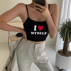 Damen Crop-Top mit motivierendem Statementdruck und feinen Spaghettiträgern R&B
