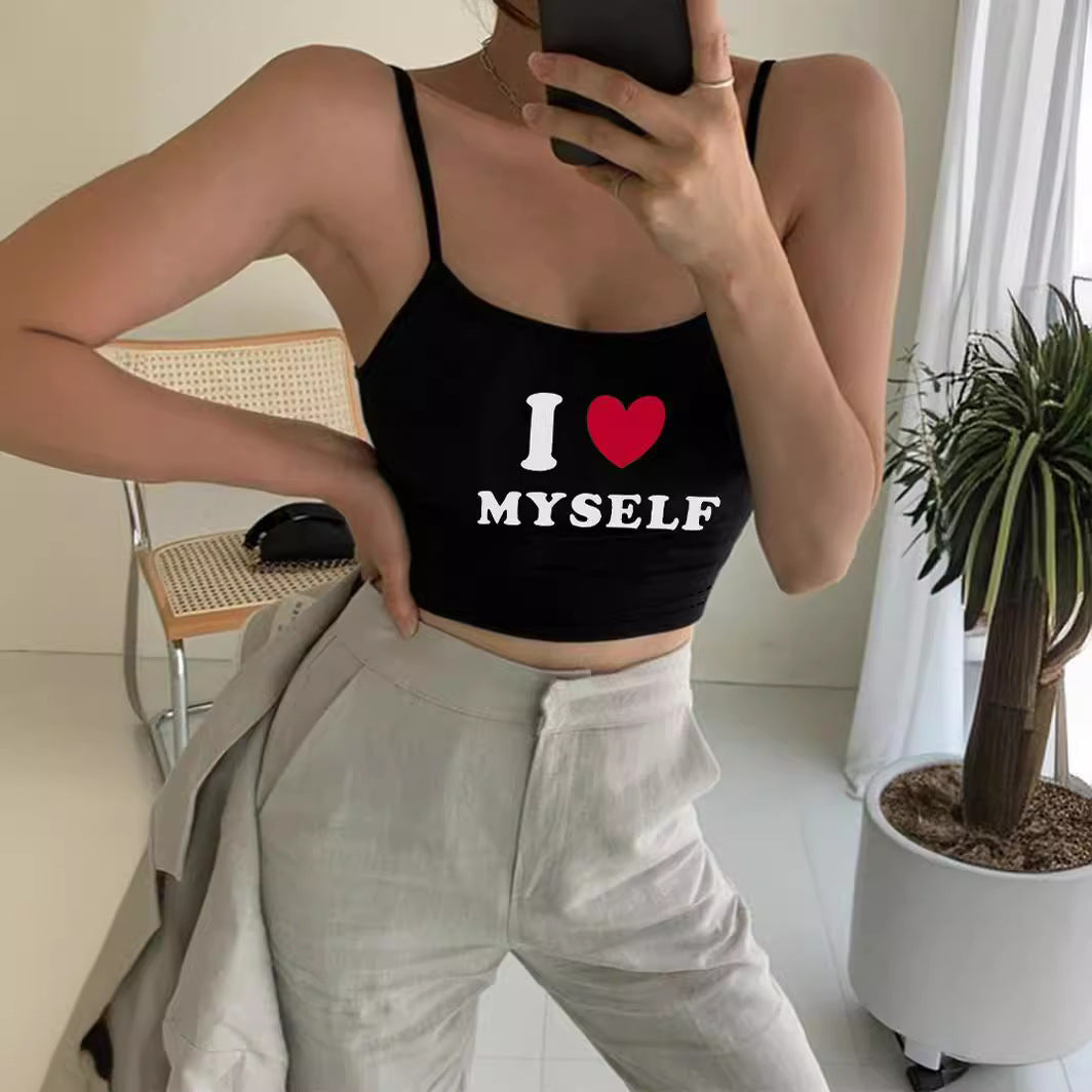 Damen Crop-Top mit motivierendem Statementdruck und feinen Spaghettiträgern R&B