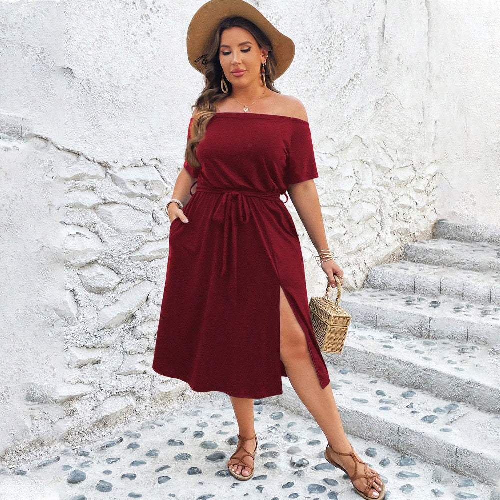 Damen Off-Shoulder Maxikleid mit eleganter Drapierung und seitlichem Schlitz R&B