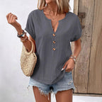 Damen Kurzarm Bluse mit Knopfleiste und lässigem Schnitt R&B