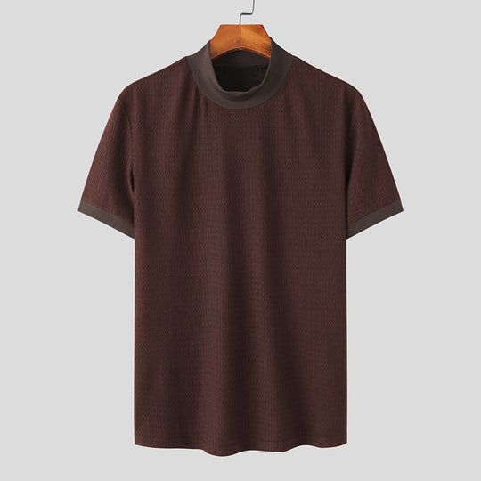 Herren nan Kurzarm Feinstrickshirt mit Stehkragen R&B