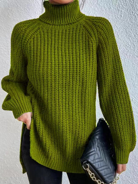 Damen Strickpullover mit hohem Kragen und strukturiertem Wabenmuster R&B