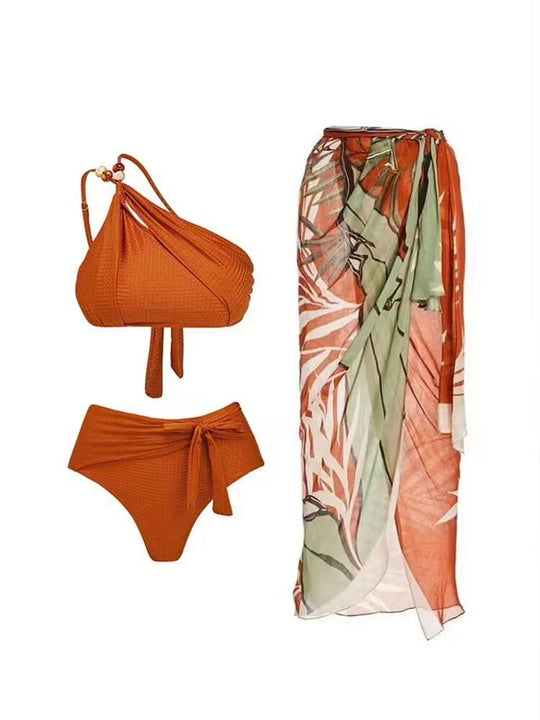 Damen Badeanzug-Set mit asymmetrischem Oberteil und elegantem Sarong R&B