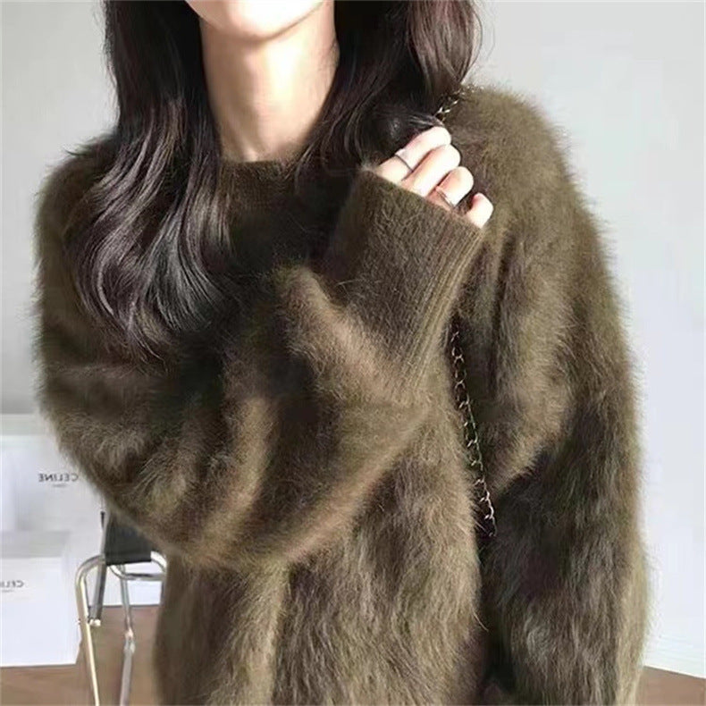 Damen Flauschiger Rundhals-Pullover mit lässigem Schnitt und oversized Passform R&B