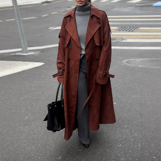 Damen Eleganter Trenchcoat aus Wildleder R&B