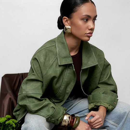 Damen lässige Oversized Jacke aus veganem Wildleder R&B