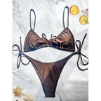 Damen Triangel-Bikini mit verspieltem Leopardenmuster und verstellbaren Bändern R&B