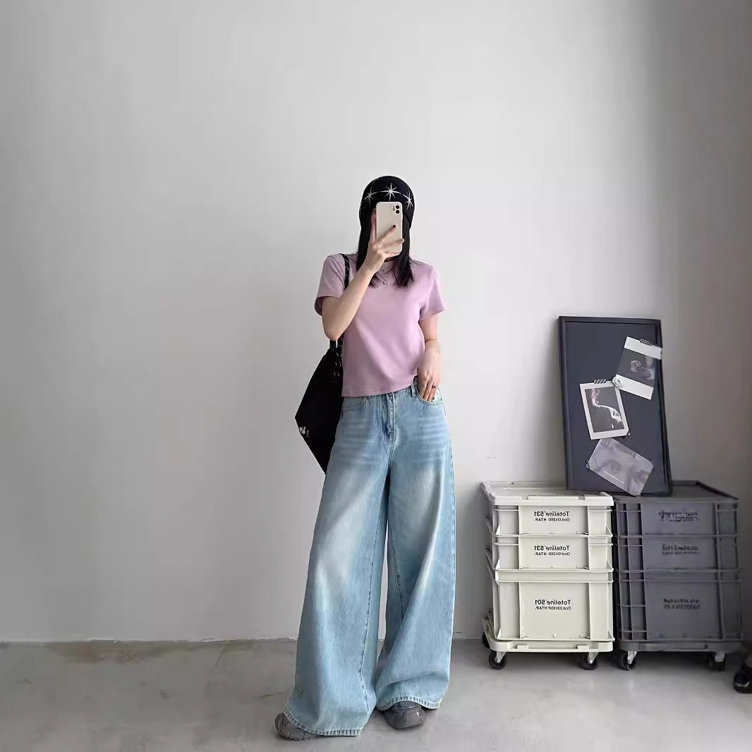 Damen Weite Jeans im lässigen Urban-Style mit hohem Bund und seitlichen Taschen R&B