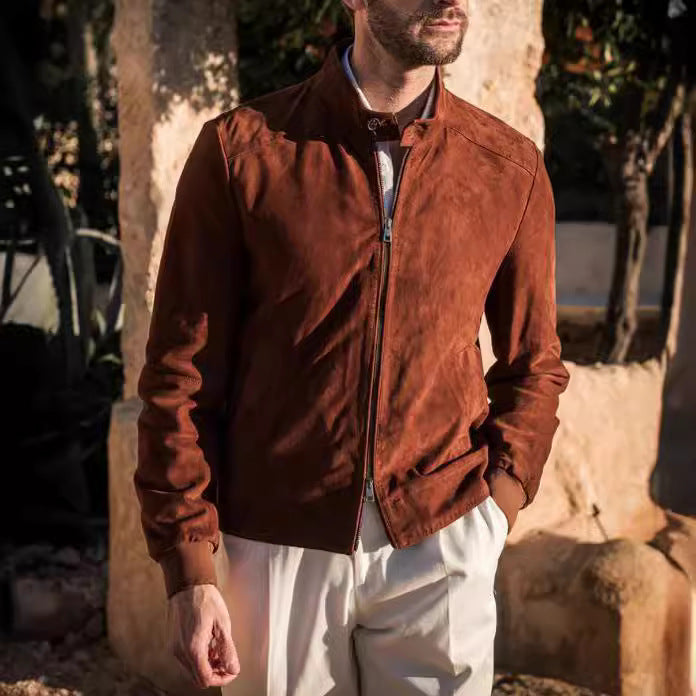 Herren elegante Wildlederjacke mit Stehkragen und seitlichen Eingrifftaschen R&B