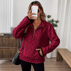 Damen Flauschiger Teddy-Pullover mit hohem Kragen und Eingrifftaschen R&B