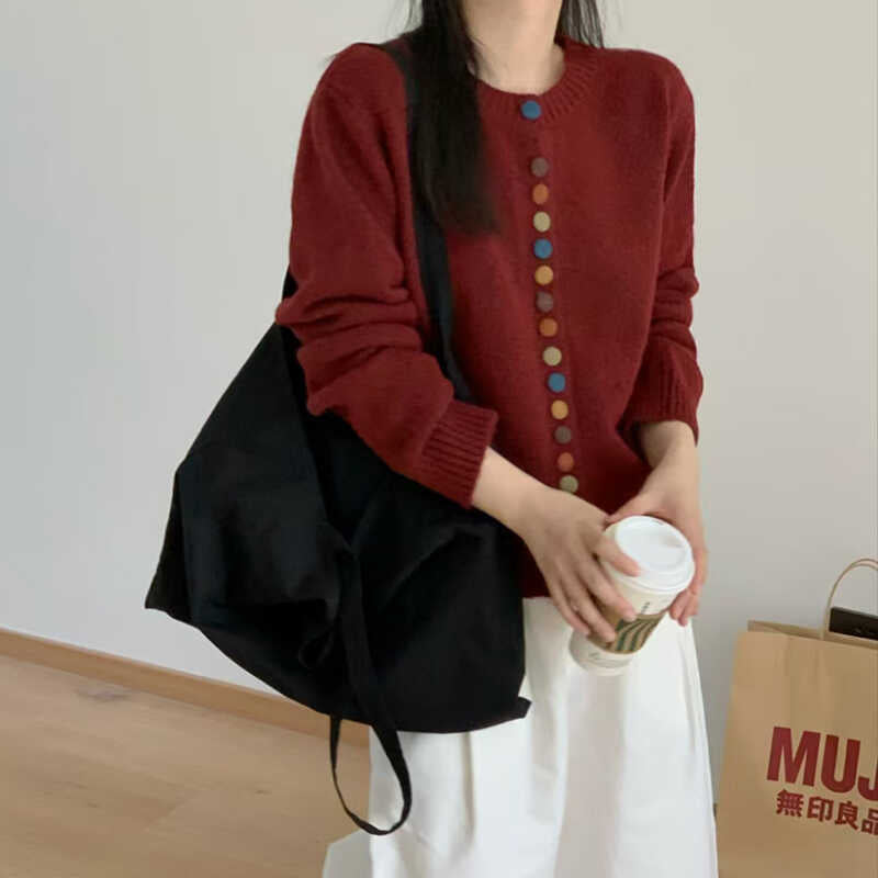 Damen Strickcardigan mit bunten Knopfdetails und angenehmer Passform R&B