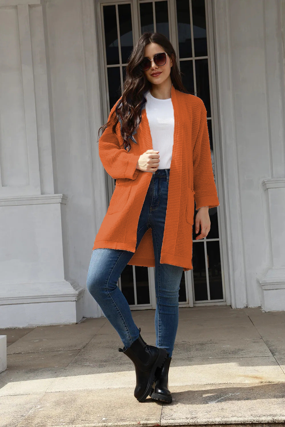 Damen Offene Strickjacke im lässigen Design mit praktischen Taschen R&B