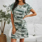 Damen Freizeitkleid mit Rüschendetails und Camouflage-Design R&B