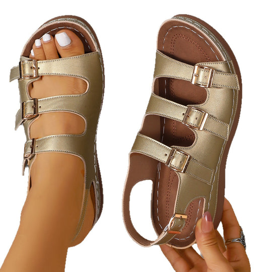 Damen Bequeme und elegante Riemchensandalen mit verstellbaren Schnallen R&B