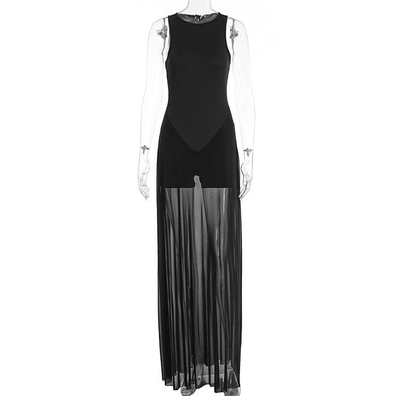 Damen Elegantes Maxi-Kleid mit transparentem Chiffon-Überwurf und figurbetontem Inneren R&B