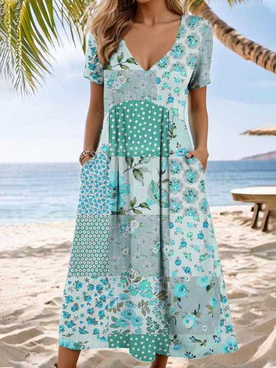 Damen Maxikleid mit floralen Patchwork-Design R&B