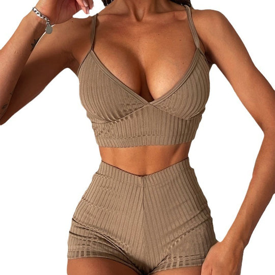Damen Sportliches Crop-Top und Shorts Set R&B