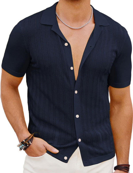 Herren Kurzarm Strickhemd mit strukturiertem Design R&B
