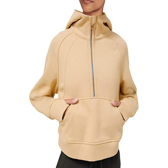 Damen sportlicher Fleece-Hoodie mit halbem Reißverschluss R&B