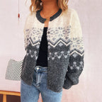 Damen kuschelige Strickjacke mit großem Muster und hochwertiger Verarbeitung R&B
