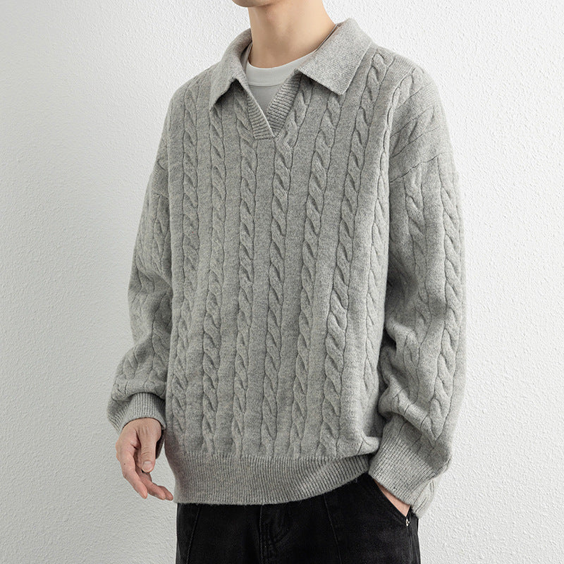 Herren Strickpullover mit Nautical Cable-Muster und klassischem Kragen R&B