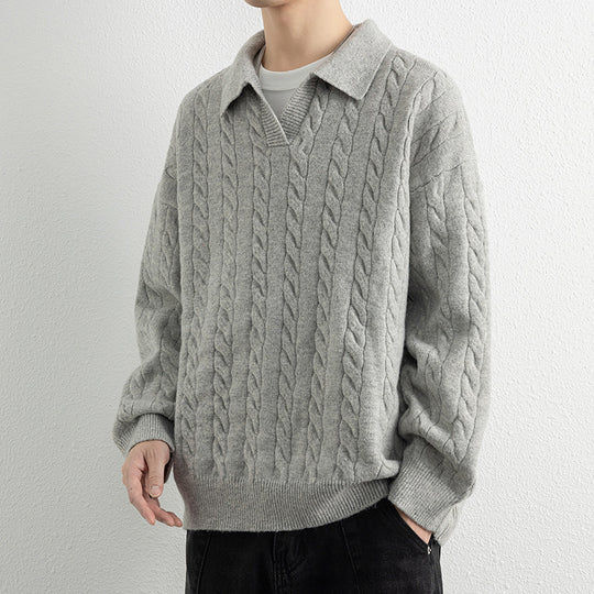 Herren Strickpullover mit Nautical Cable-Muster und klassischem Kragen R&B