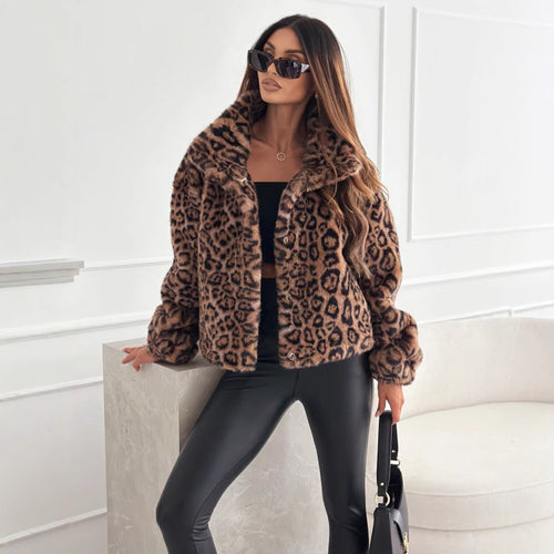 Damen kuschelige Leopardenfelljacke R&B