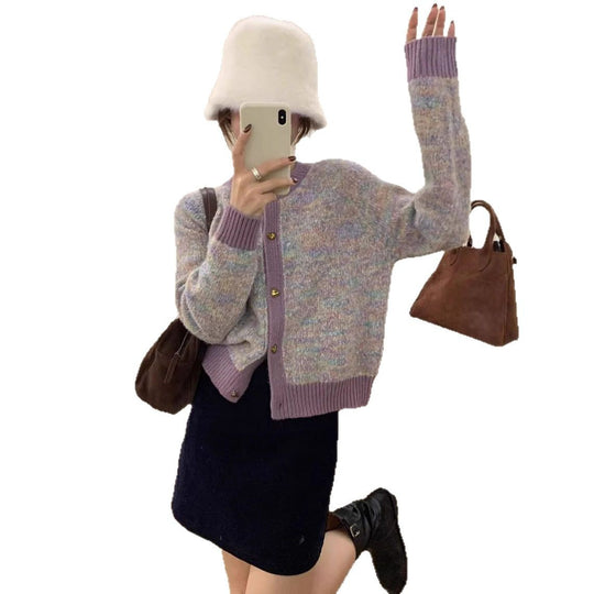 Damen kuschelige Strickjacke mit Herzknöpfen und kontrastierenden Rippdetails R&B