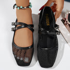 Damen modische Ballerinas mit atmungsaktivem Netzdesign und verstellbaren Riemen R&B