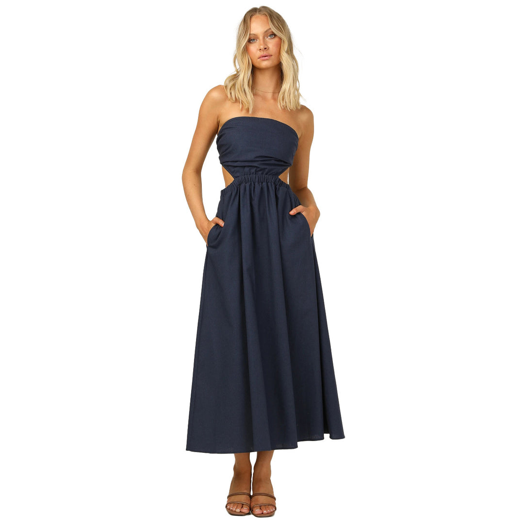 Damen Strapless Maxikleid mit seitlichem Cut-Out und praktischem Taschen-Design R&B