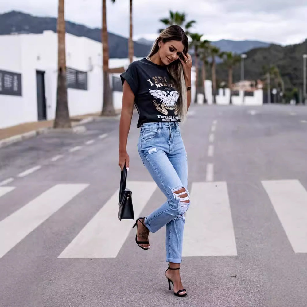 Damen Destroyed Jeans im High-Waist-Stil R&B