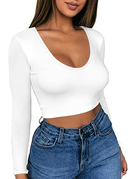 Damen Langarm Crop Top R&B