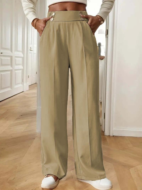 Damen Elegante und luftige Hochbundhose mit weitem Bein und praktischen Taschen R&B