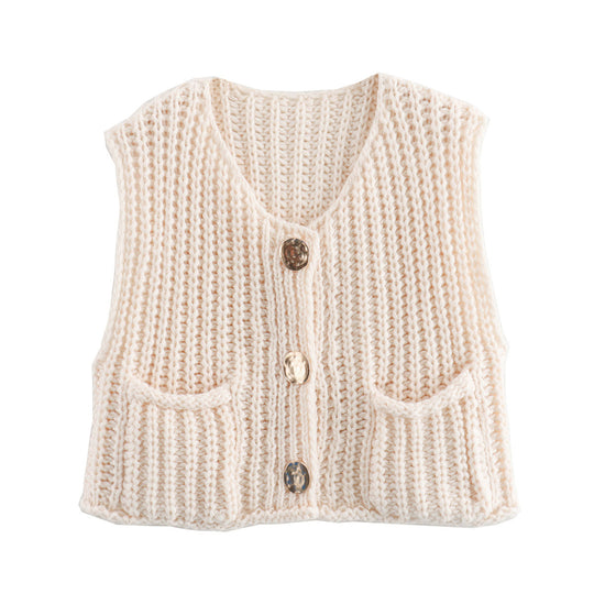 Damen Strickweste mit knopfverzierter Front und Taschen R&B