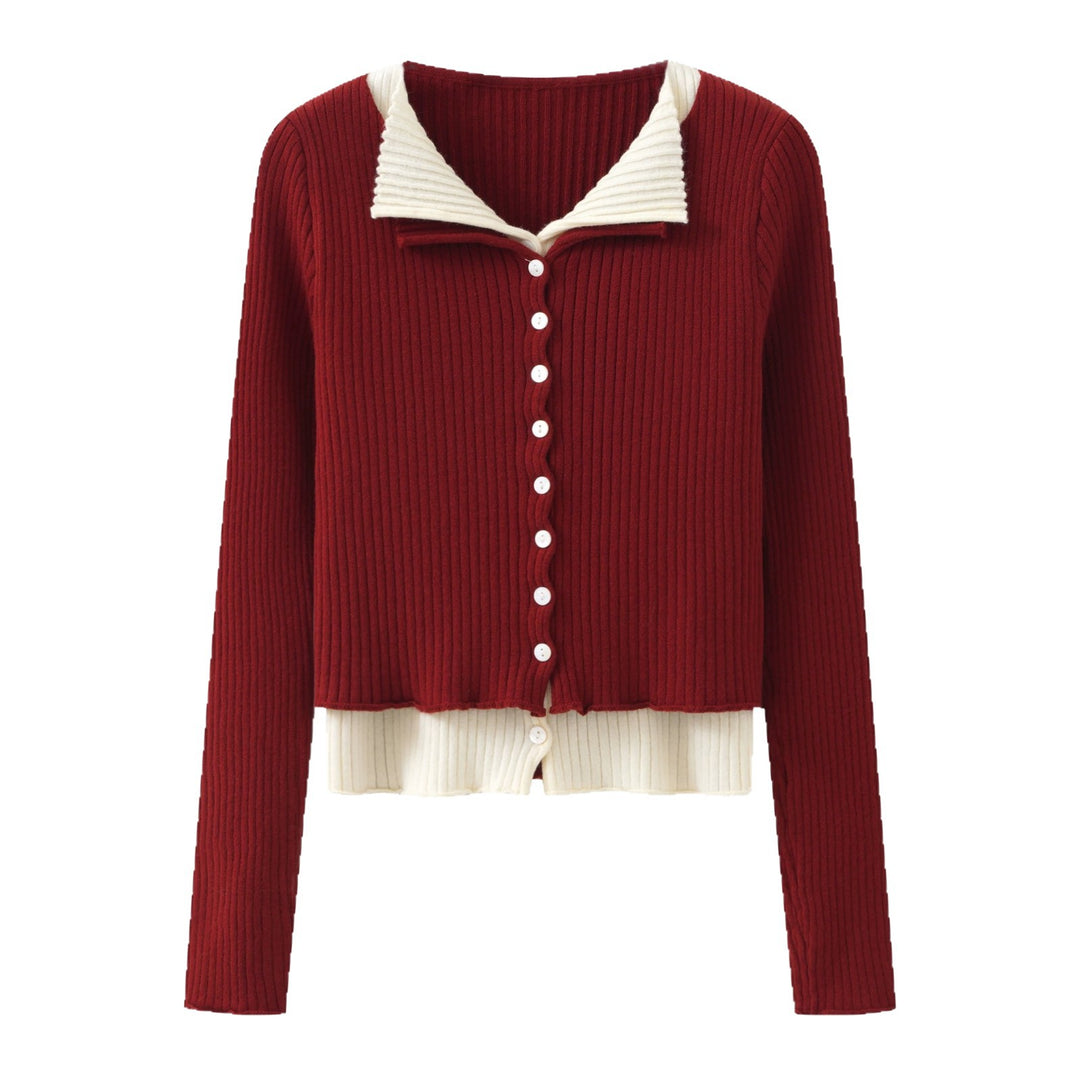 Damen Eleganter Cardigan mit Knopfleiste und Kontrastbesatz R&B