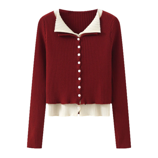Damen Eleganter Cardigan mit Knopfleiste und Kontrastbesatz R&B