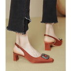 Damen Slingback-Pumps mit dekorativem Schmuckelement und komfortablem Blockabsatz