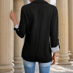 Damen nan taillierter dreiviertelarm Blazer mit Pattentaschen und umgeschlagenen Manschetten R&B