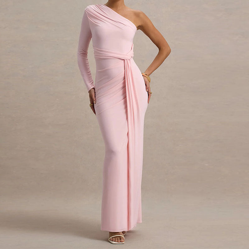 Damen Elegantes schulterfreies Maxikleid mit geschwungenem Rüschendesign R&B