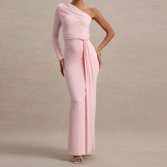 Damen Elegantes schulterfreies Maxikleid mit geschwungenem Rüschendesign R&B