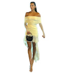 Damen Off-Shoulder Maxikleid mit Rüschendesign und figurformendem Schnitt R&B