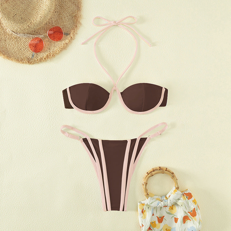 Damen Bandeau-Bikini mit stilvollem Tierdruck und raffinierter Schnürung R&B