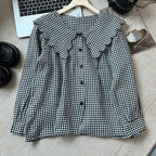 Damen Bluse mit großem Kragen und Rüschendetails R&B