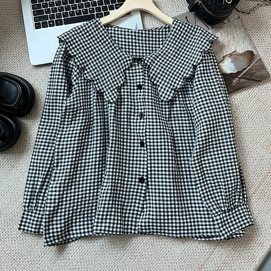 Damen Bluse mit großem Kragen und Rüschendetails R&B
