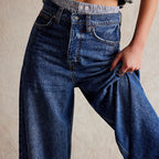 Damen Weite Jeans-Hose mit hohem Bund R&B