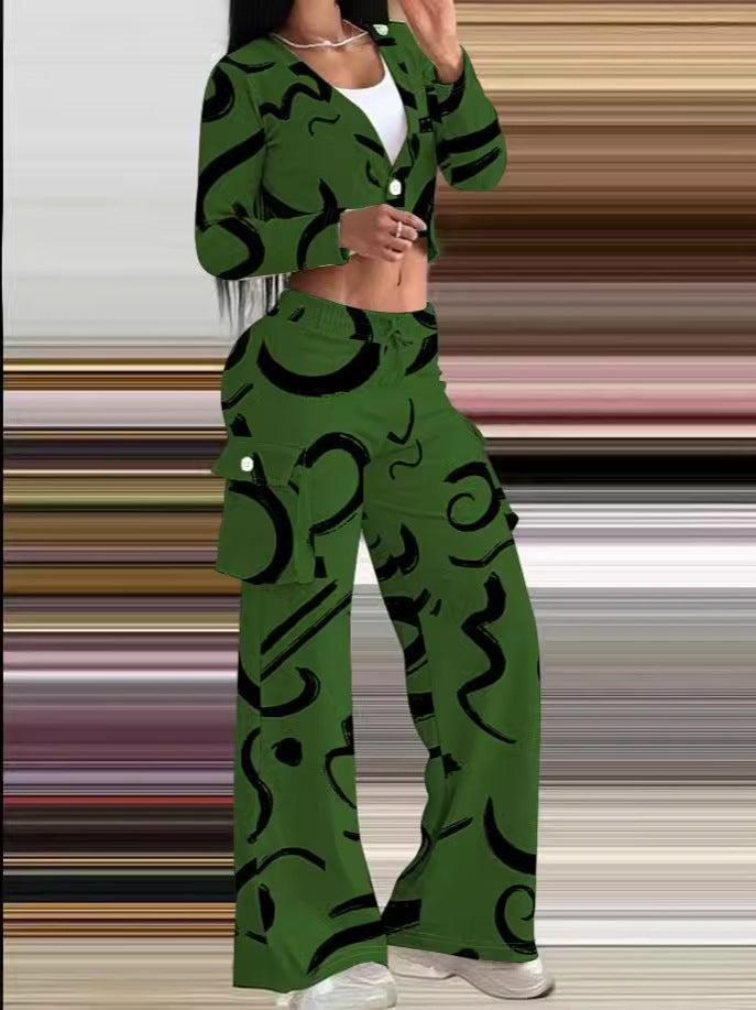 Damen Lässiges Set mit kreativem Print und bequemen Hosen R&B