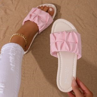 Damen Komfortable Riemchen-Sandalen mit modischem Falten-Design R&B